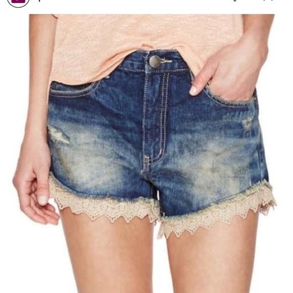 Free People Pants - Free People Blue Denim Lace Trim Jean Shorts